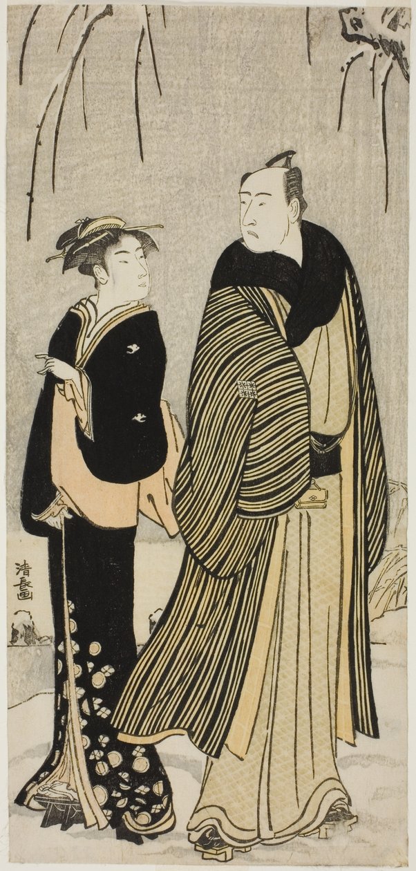 El actor Matsumoto Koshiro IV y una geisha, de una serie sin título de grabados que muestran a actores en la vida privada de Torii Kiyonaga