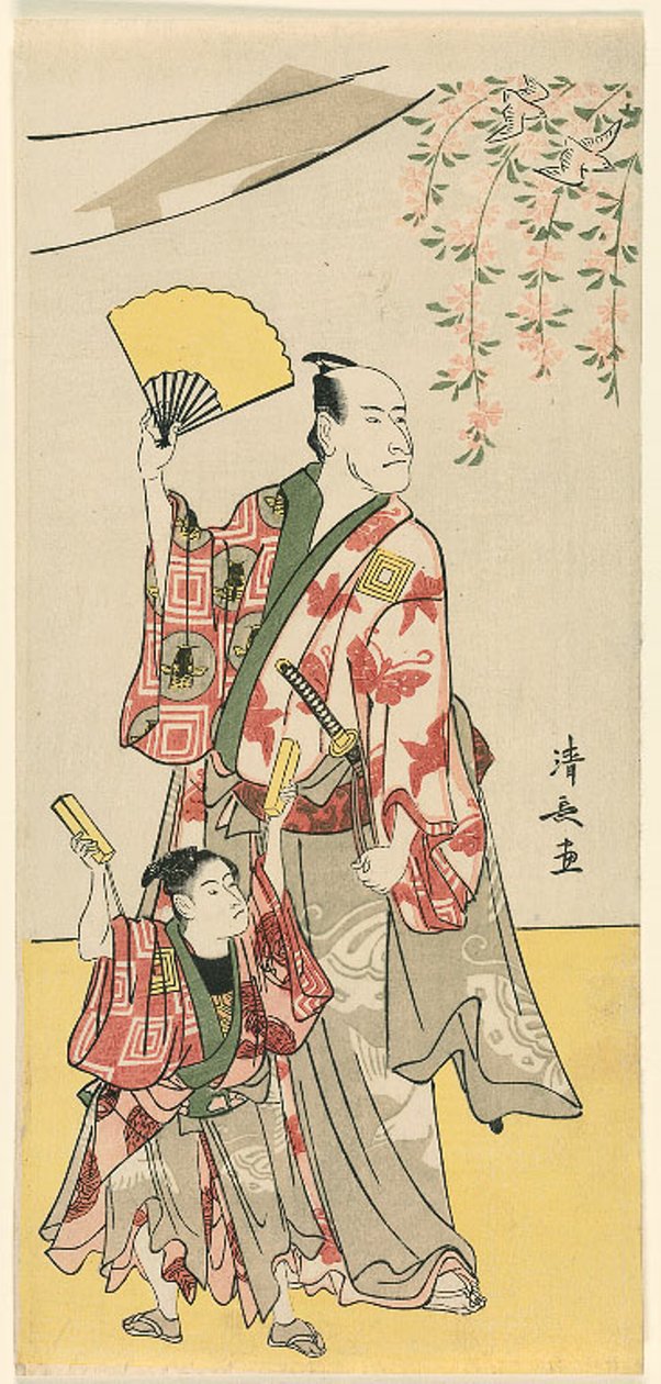 Los actores Ichikawa Danjuro V e Ichikawa Ebizo IV, de un pentaptych de once actores celebrando el festival del santuario de los hermanos Soga de Torii Kiyonaga
