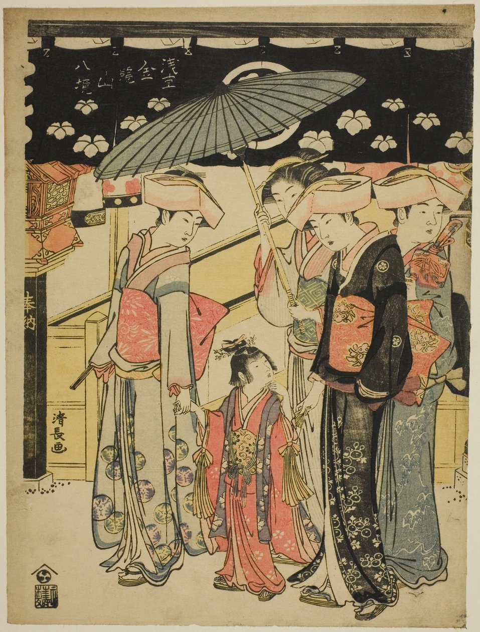 La calle comercial Nakamise, de la serie "Ocho recintos del templo Kinryuzan en Asakusa (Asakusa Kinryuzan hakkei)" de Torii Kiyonaga