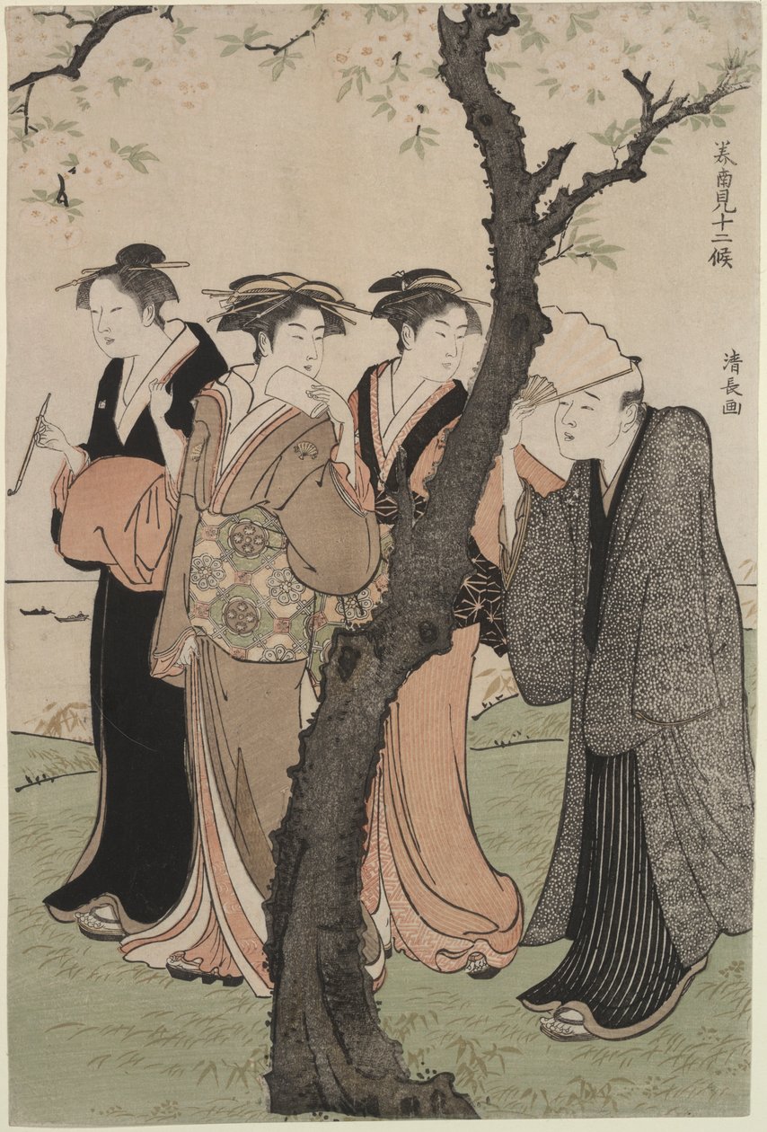 Tercer mes: Hora de los cerezos en flor en Gotenyama de Torii Kiyonaga