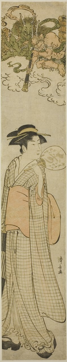 Dioses del trueno espiando a una belleza a través de un telescopio de Torii Kiyonaga