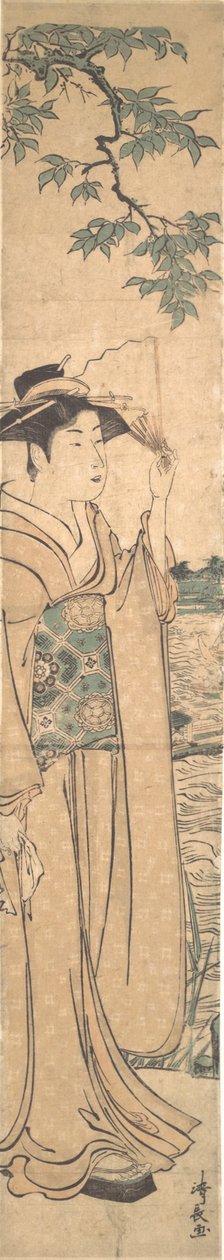 Mujer con abanico en las orillas del río Sumida de Torii Kiyonaga