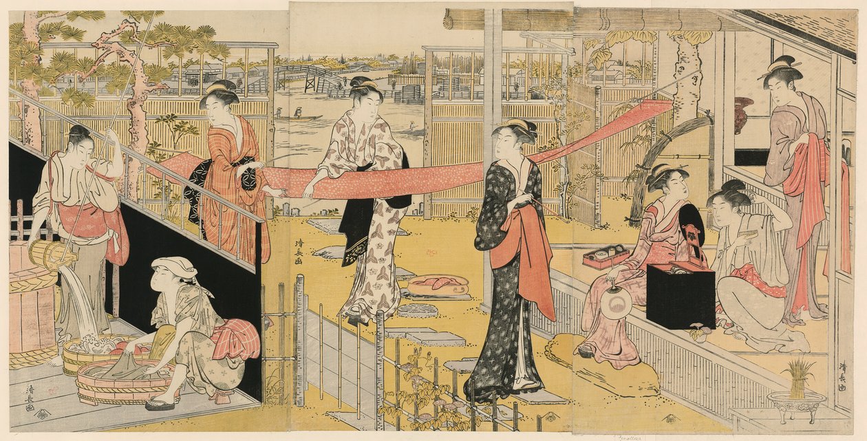 Mujeres lavando ropa de Torii Kiyonaga