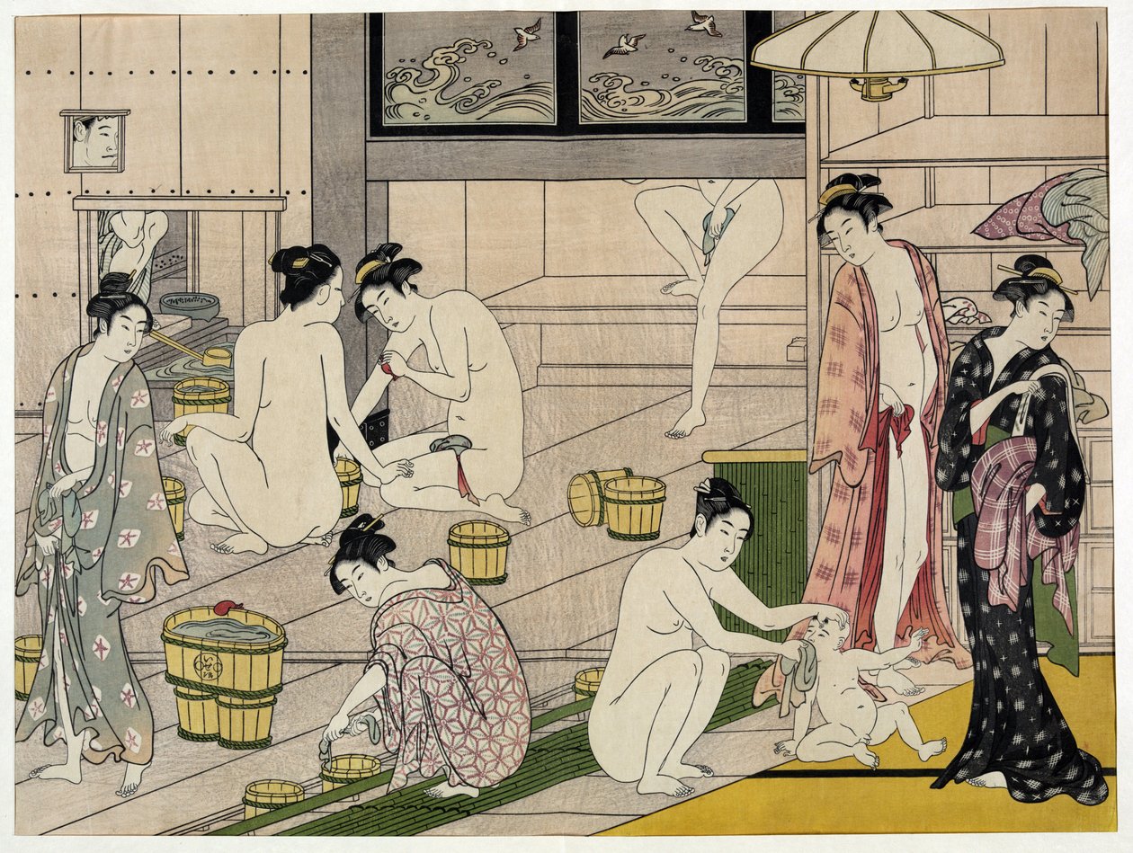 Mujeres en un baño público. Estampa japonesa de Torii Kiyonaga (1752-1815), circa 1785. Escuela Torii (ukiyo-e) de Torii Kiyonaga
