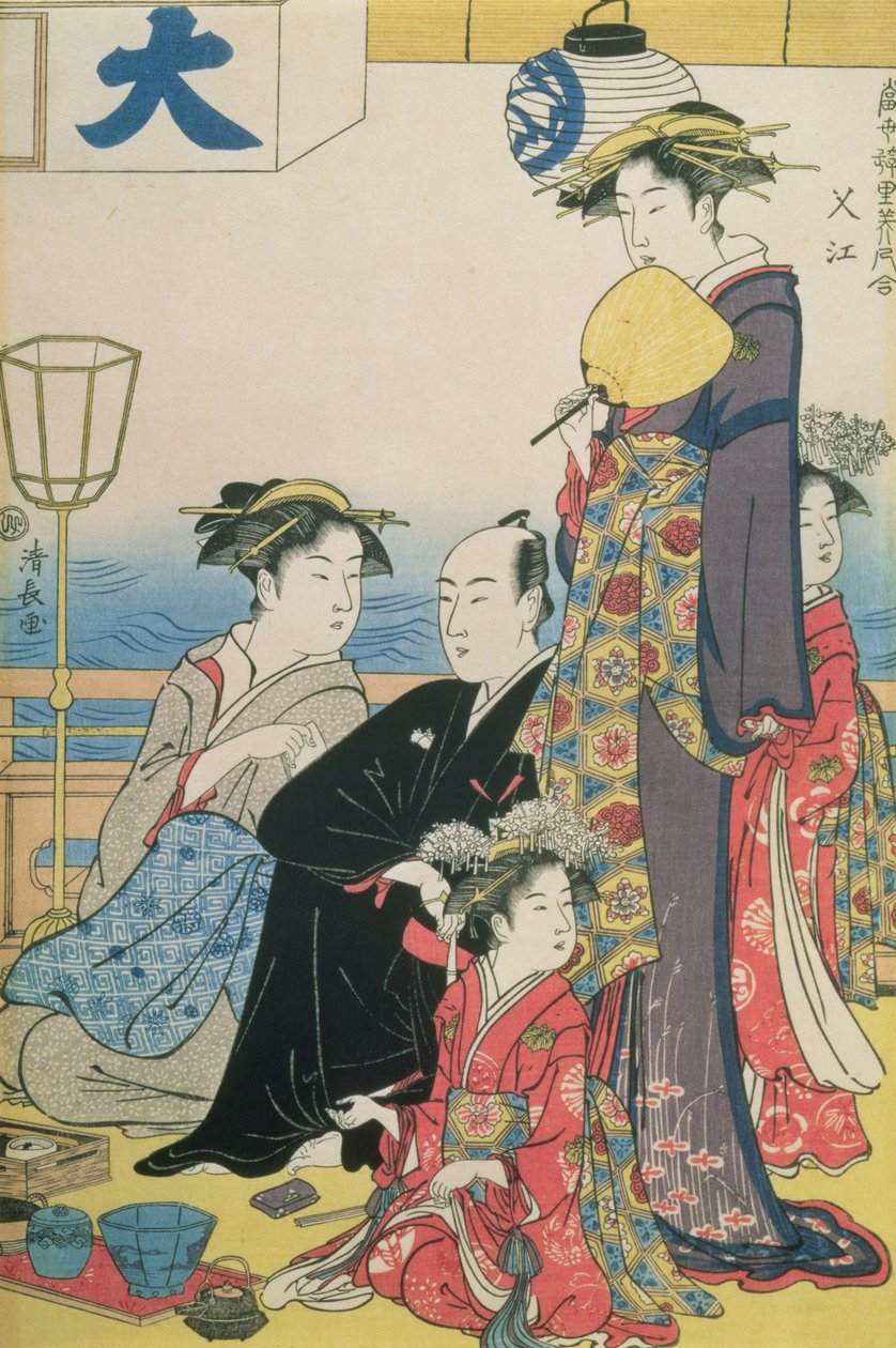 Mujeres del barrio alegre, panel derecho de un díptico de Torii Kiyonaga