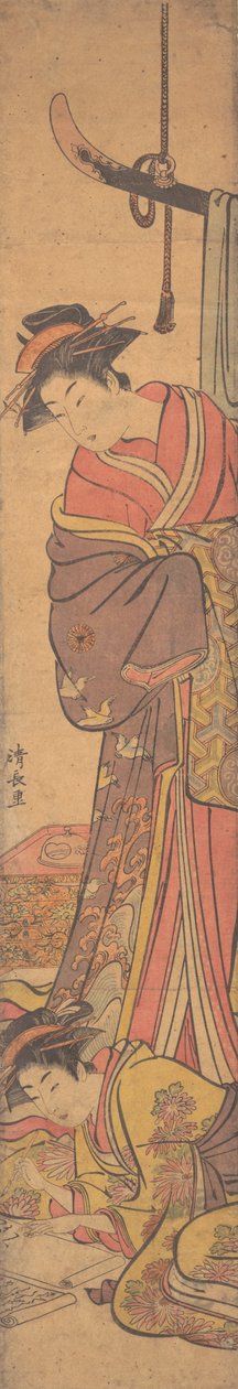 Joven Mirando sobre el Hombro de Otra que Escribe una Carta de Torii Kiyonaga