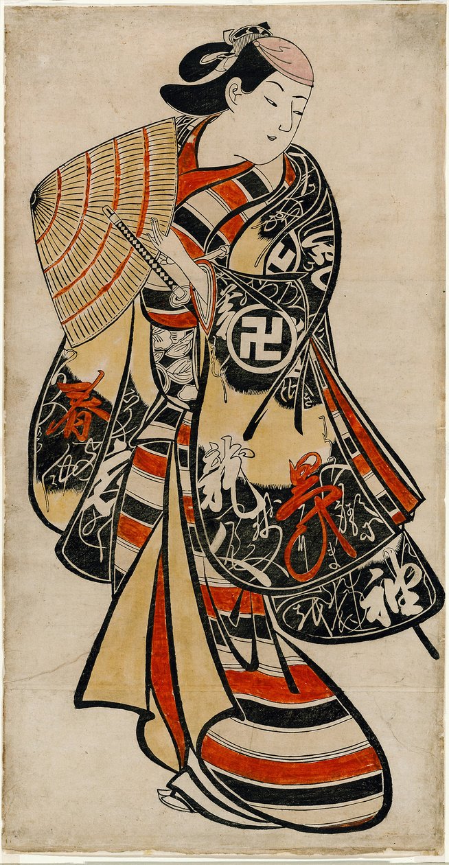 El actor Takii Hannosuke como joven afeminado, c.1707 (xilografía coloreada a mano; tan-e, o-oban vertical) de Torii Kiyonobu I