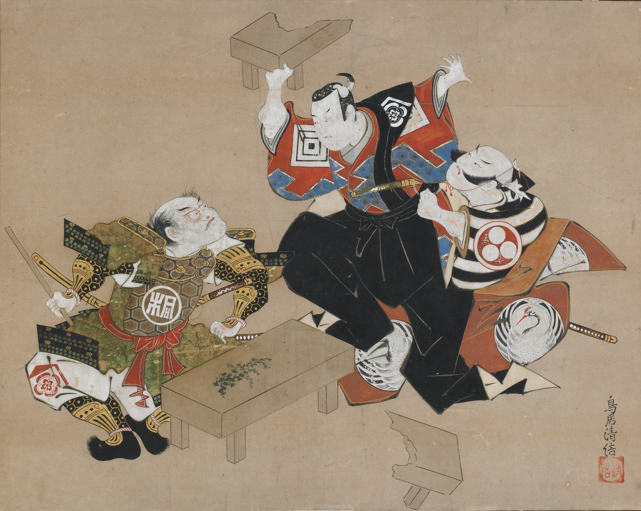 Los actores Ichikawa Danjuro II como Soga no Goro y Ogawa Zengoro como Kudo Suketsune, ca. 1715 de Torii Kiyonobu I
