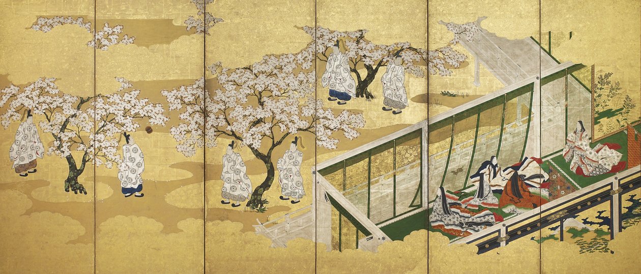 El cuento de Genji, capítulo 34; Kashiwagi ve a la Tercera Princesa, período Edo de Tosa Mitsuoki