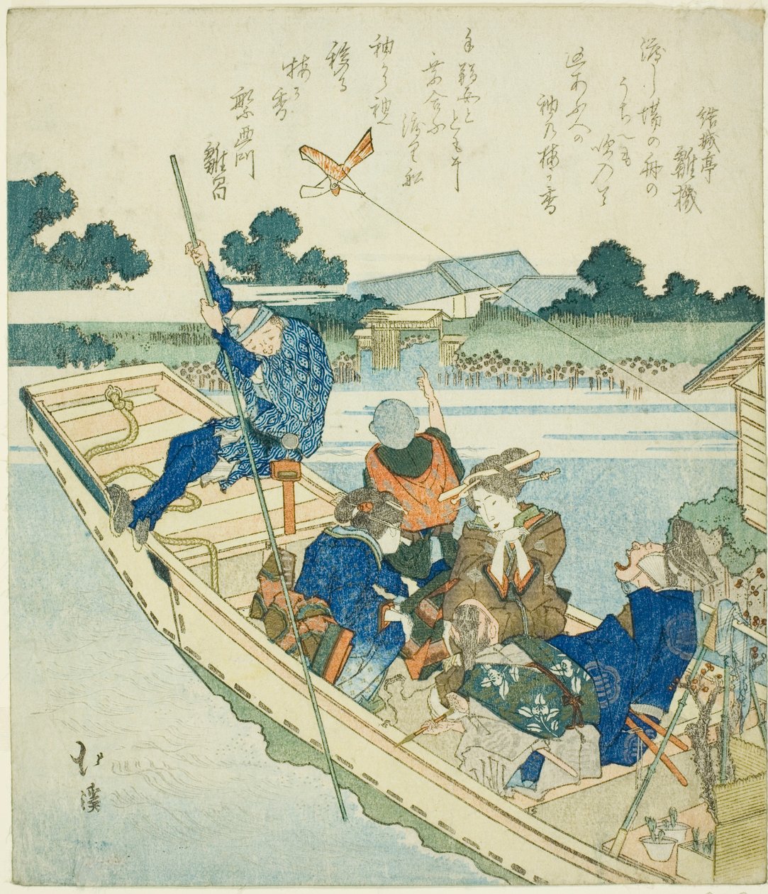 Cruzando el río Sumida en Año Nuevo de Totoya Hokkei