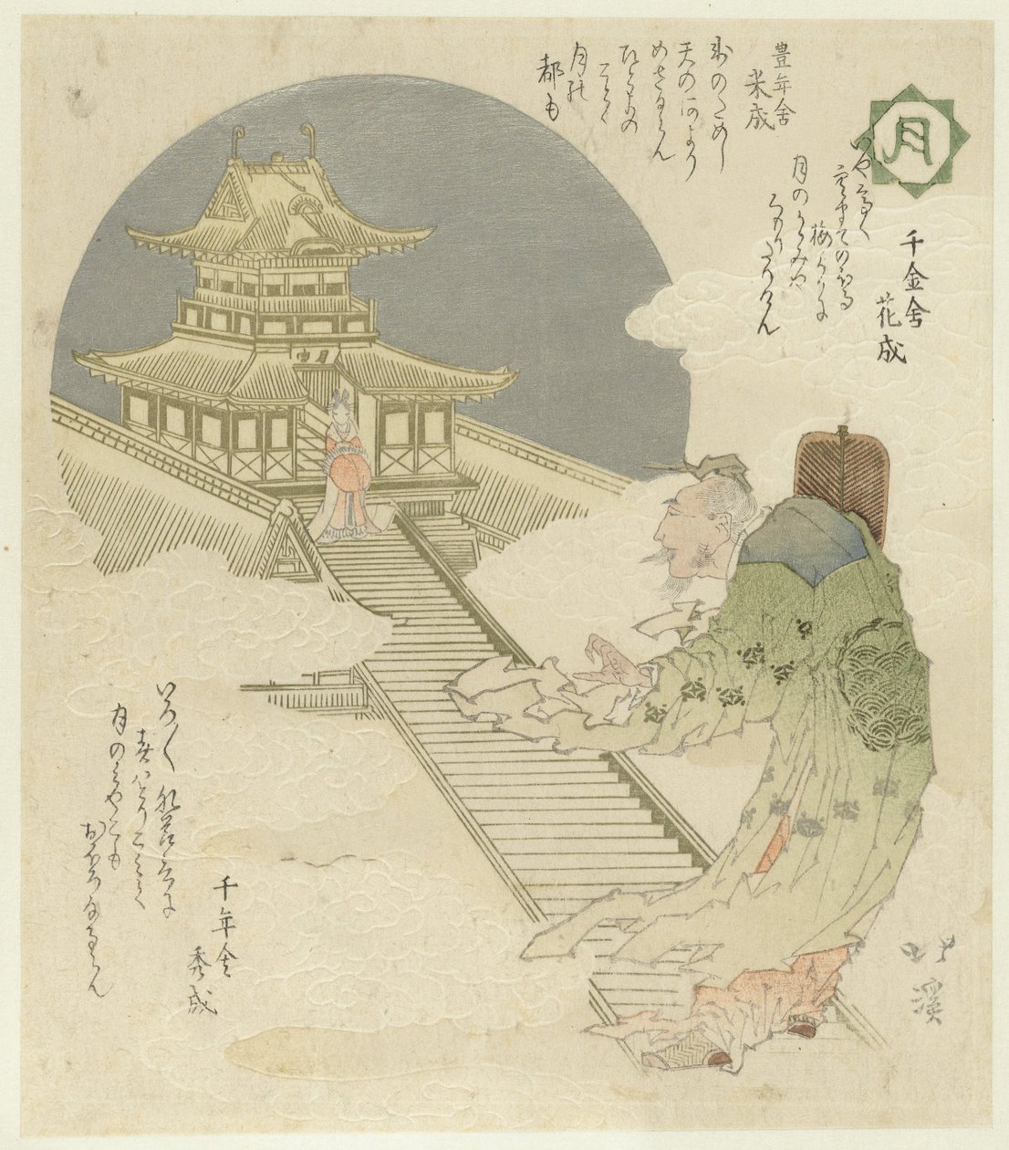 Luna Tsuki (título sobre el objeto) Flores, pájaros, viento y luna (título de la serie) Kachôfûgetsu (título de serie sobre objeto) de Totoya Hokkei