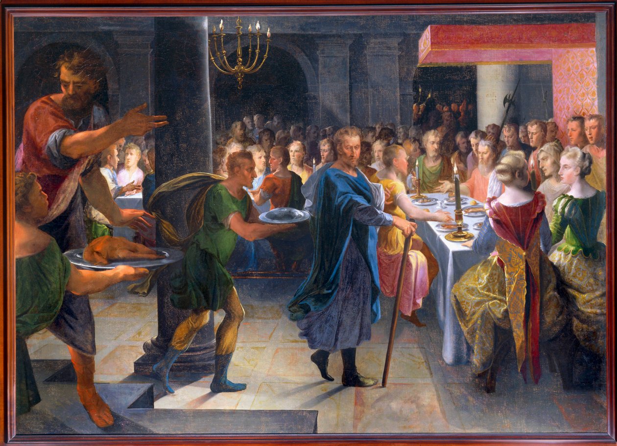Dados ofreciendo un banquete a Francus, c.1594-1602 (pintura sobre lienzo) de Toussaint Dubreuil