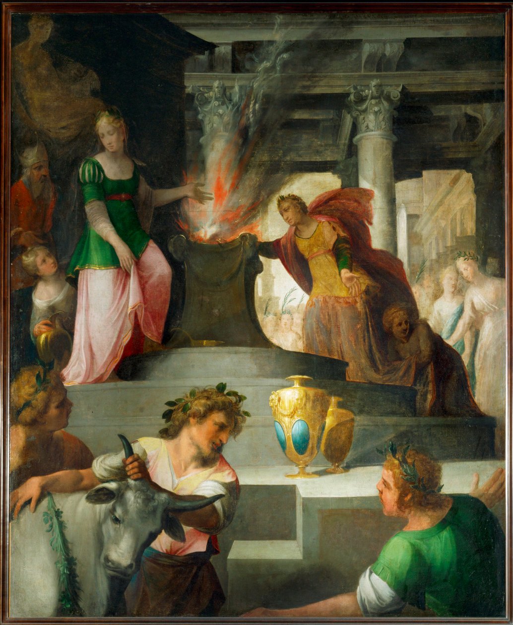 Hyante y Climene sacrificando a Venus (pintura sobre lienzo) de Toussaint Dubreuil
