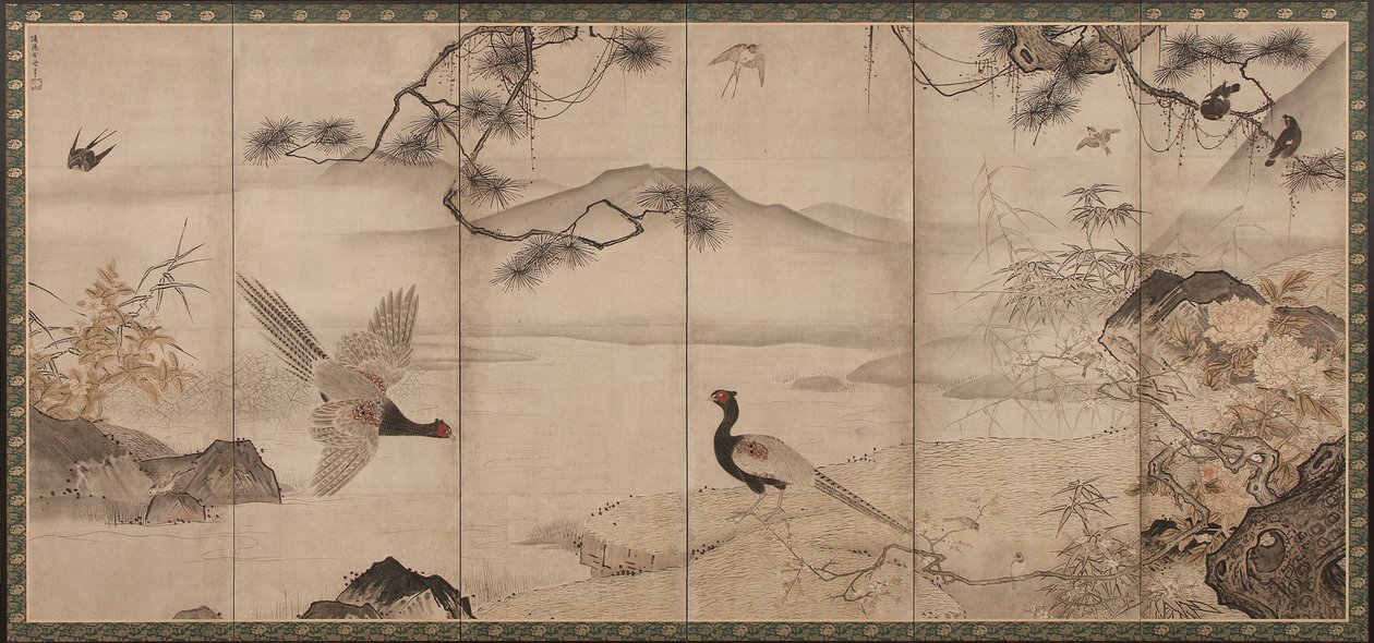 Aves y flores de las cuatro estaciones: primavera y verano, período Muromachi, finales del siglo XV-principios del siglo XVI de Toyo Sesshu
