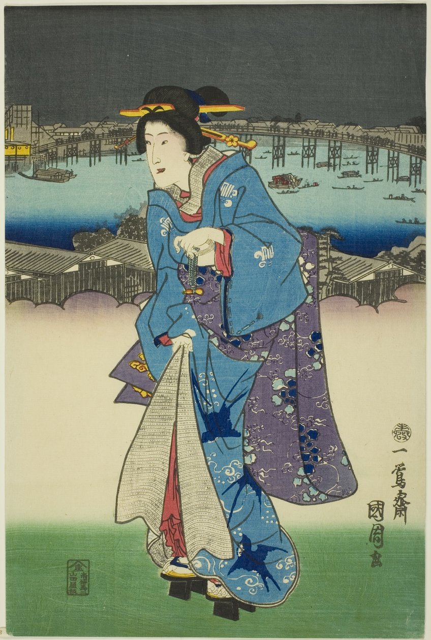 Diversiones nocturnas en Ryogoku en la capital oriental (Toto Ryogoku yoasobi no zu) de Toyohara Kunichika
