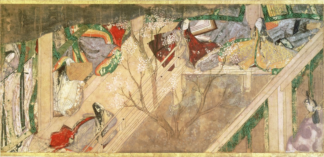El cuento de Genji" ("Genji Monogatari"), novela del siglo X sobre la vida romántica del príncipe Genji, ilustración de Hikokuni Tokugawa II (fl.1821-24), pub. siglo XIX de Toyokawa Hikokuni