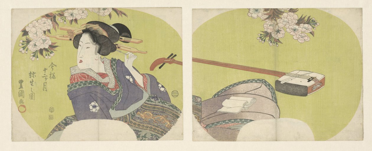 Cortesana y shamisen Los doce meses modernos (título de la serie) Imayo junikagetsu (título de la serie sobre el objeto) de Toyokuni (II) , Utagawa