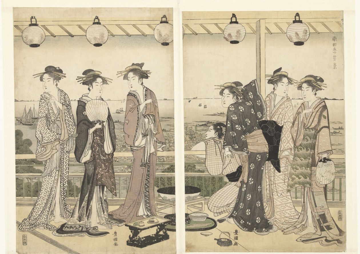 escena de verano Natsu kei (título sobre objeto) Las cuatro estaciones en el sur (título de la serie) Minami shiki (título de la serie en el objeto) de Toyokuni (II) , Utagawa