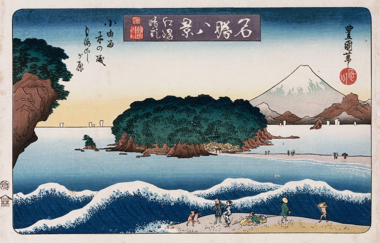 Clima despejado, Enoshima, de la serie Ocho vistas de lugares famosos de Toyokuni II