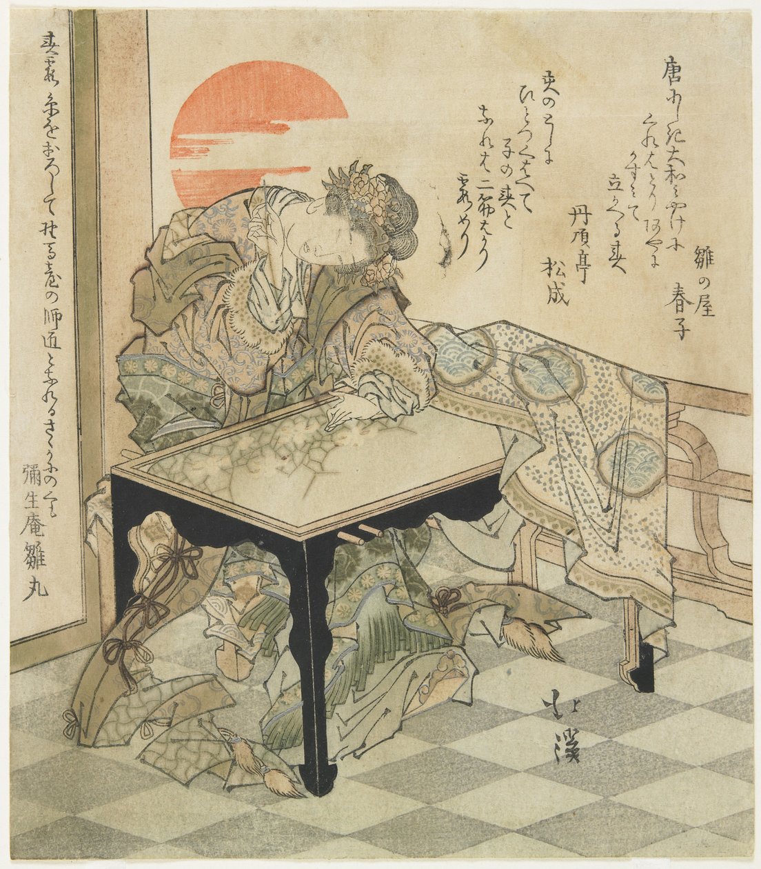 Princesa China en una Mesa de Bordado, 1828 de Toyota Hokkei