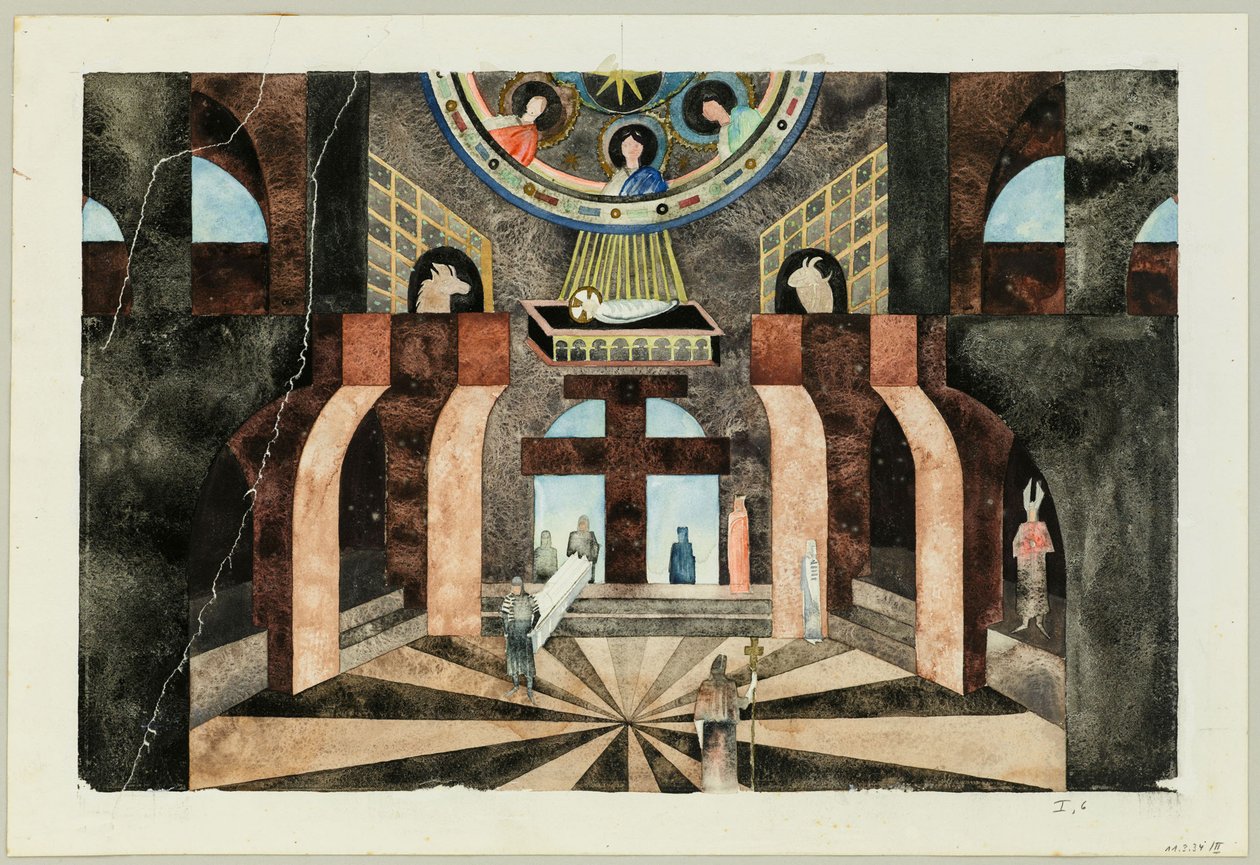 Diseño de escenario para la tragedia Die Nibelungen de Friedrich Hebbel, ca 1934 de Traugott Müller