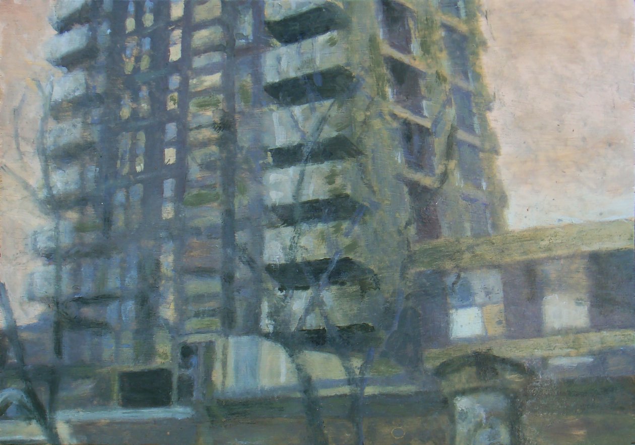 Un lugar para vivir 19, 2011 (óleo sobre contrachapado) de Trevor Burgess