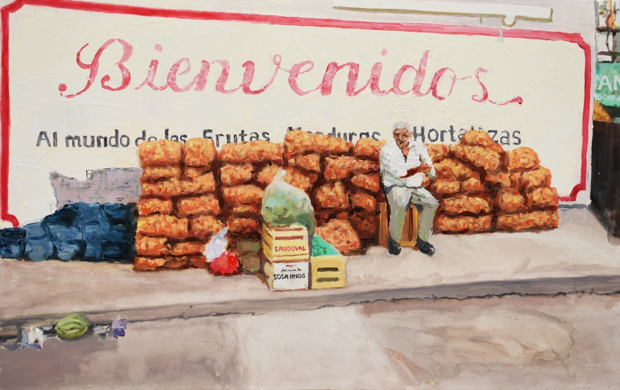Bienvenidos al mundo de las frutas, verduras y hortalizas, 2016 (Oil on canvas) de Trevor Burgess