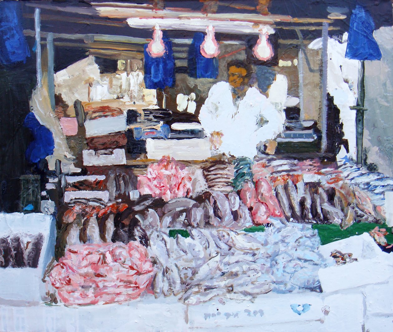 Puesto de pescado (Ridley Road, Londres), 2009 (óleo sobre lienzo) de Trevor Burgess