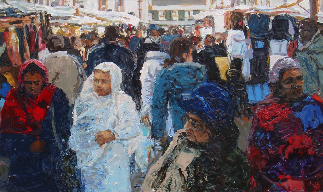 Compradores del mercado (Ridley Road, Londres), 2011 (óleo sobre lienzo) de Trevor Burgess