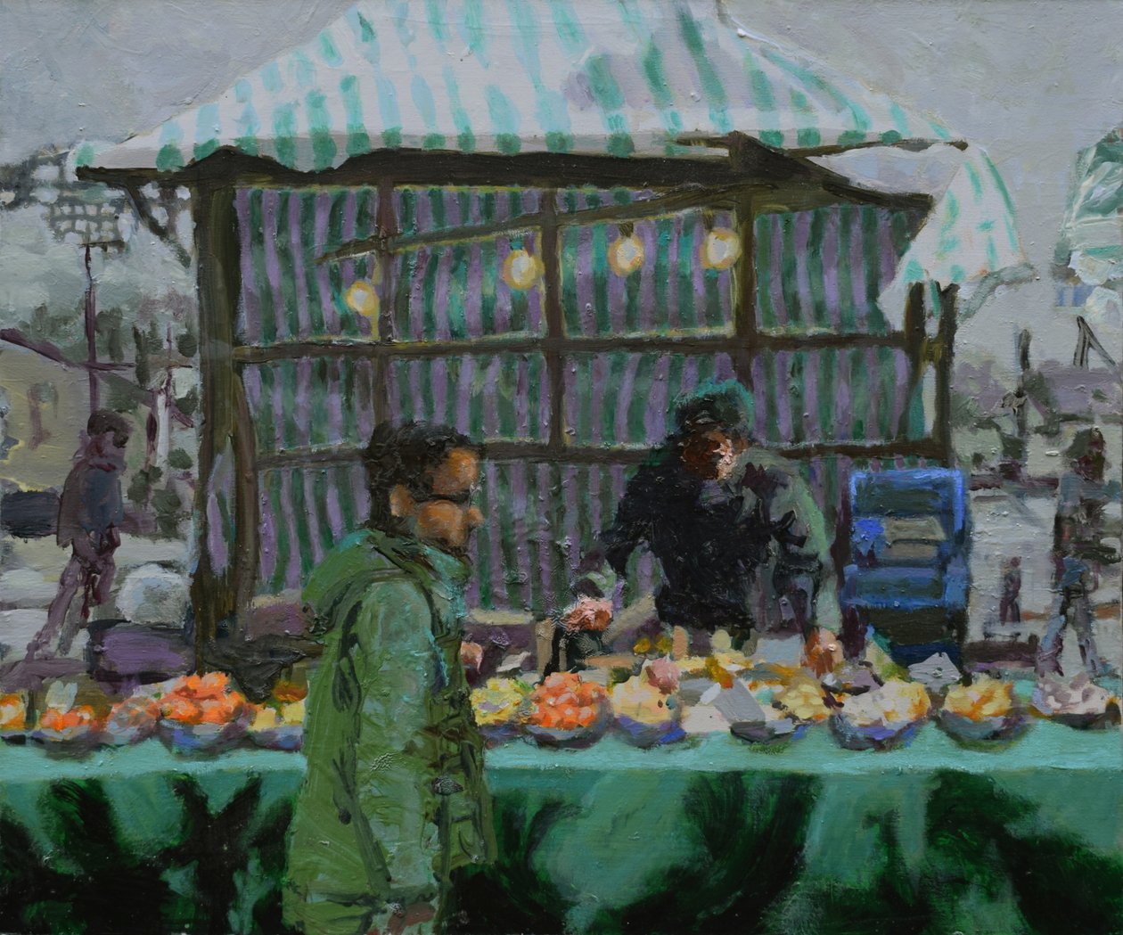 Puesto del mercado (Deptford), 2015 (óleo sobre lienzo) de Trevor Burgess
