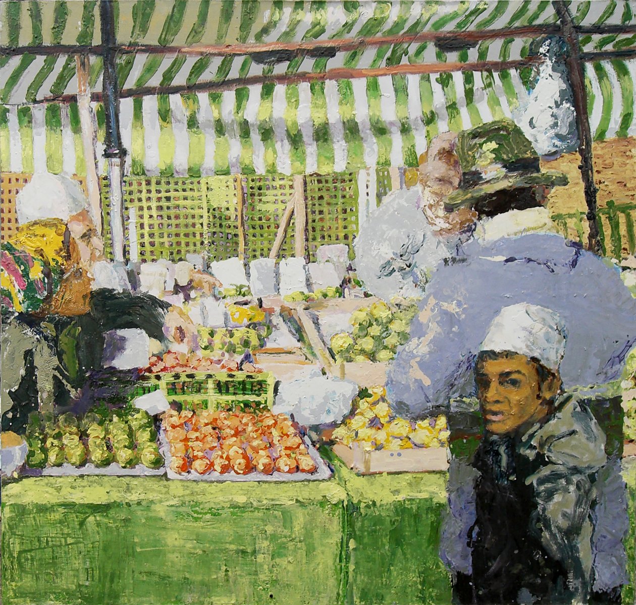 Puesto del mercado (Ridley Road, Londres), 2003 (óleo sobre lienzo) de Trevor Burgess