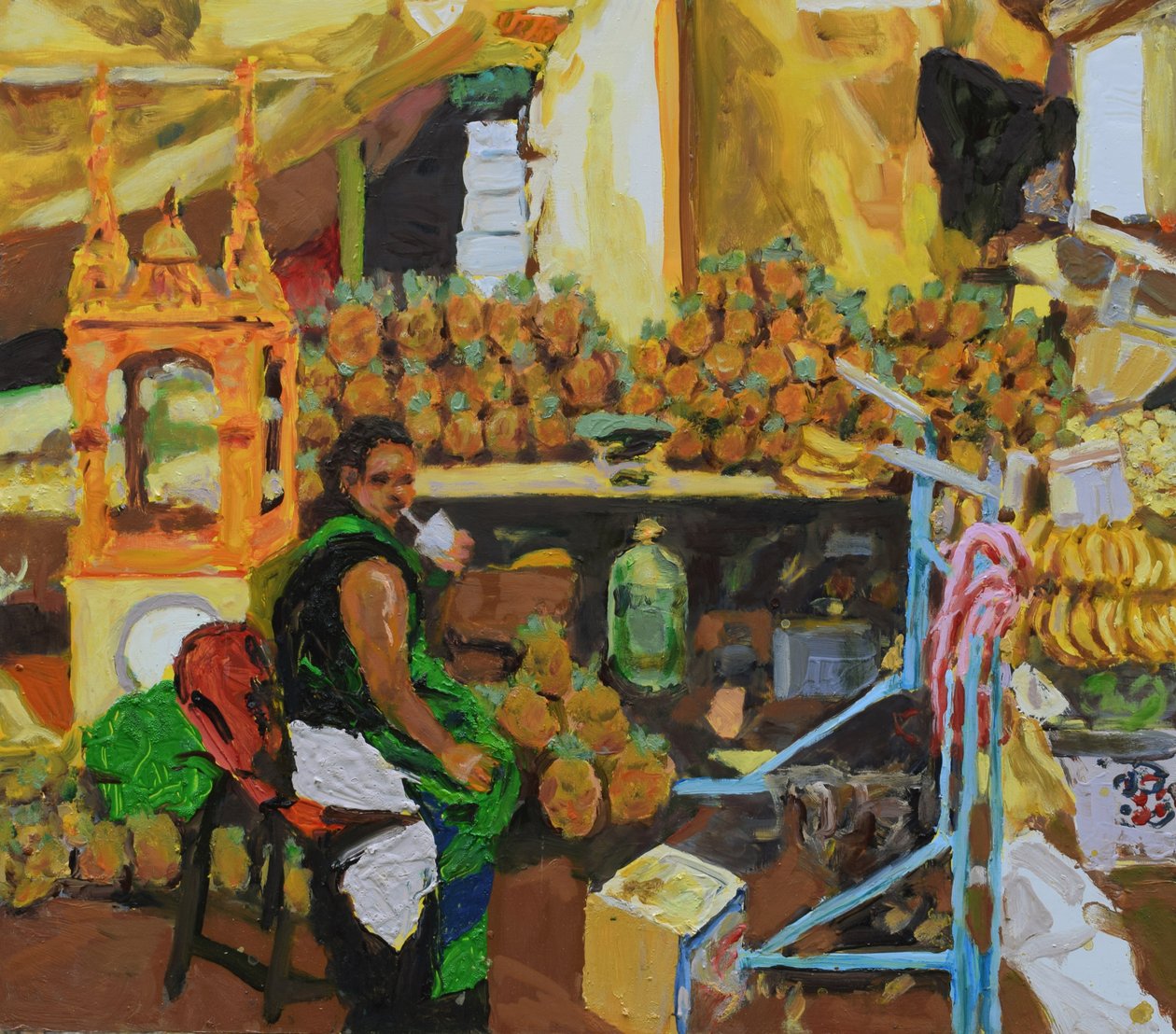 Trilogía de la piña 2 (Ciudad de México), 2018 (óleo sobre tabla) de Trevor Burgess