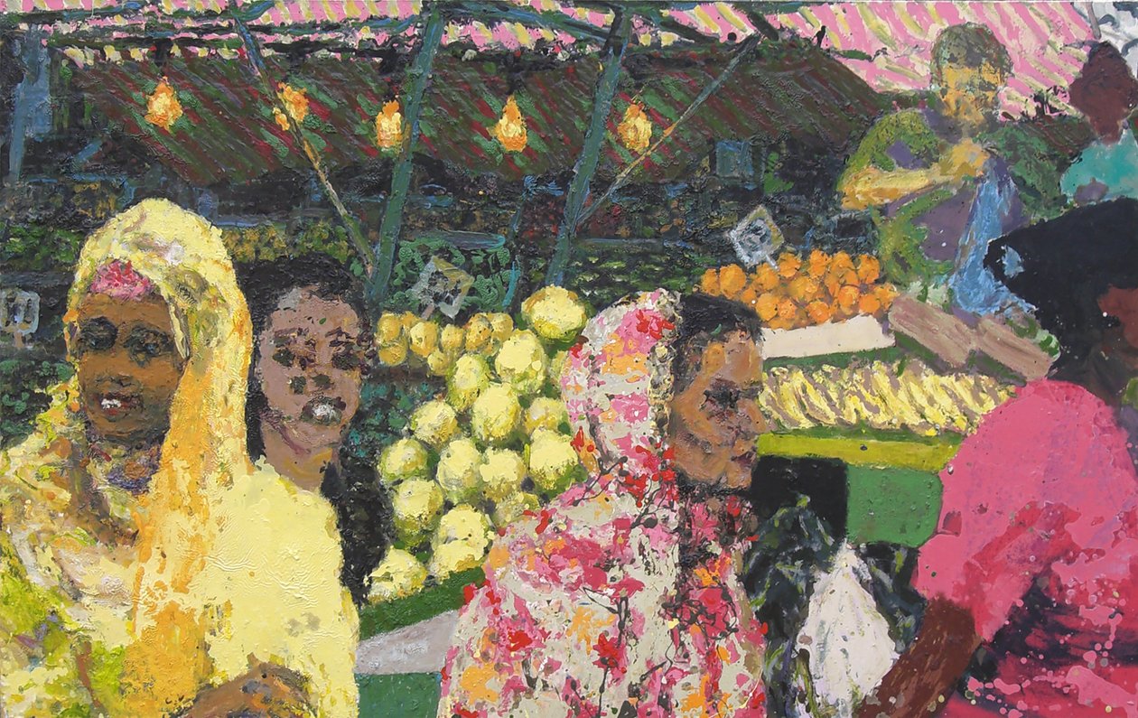 Ridley Road Market (Londres), 2002 (óleo sobre lienzo) de Trevor Burgess