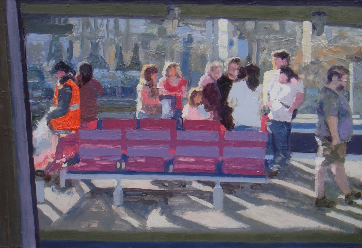 Visto a través de la ventanilla del tren, 2010 (óleo sobre tabla) de Trevor Burgess