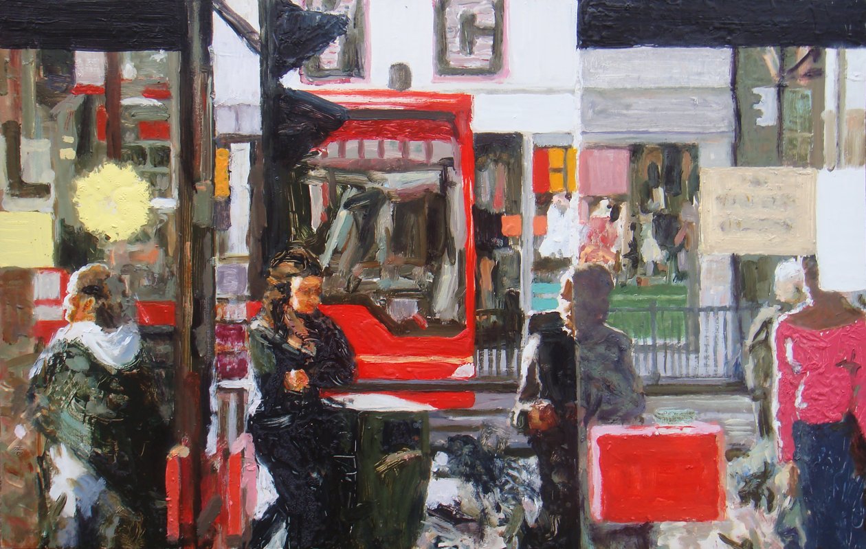 Puerta de la tienda, 2010 (óleo sobre tabla) de Trevor Burgess
