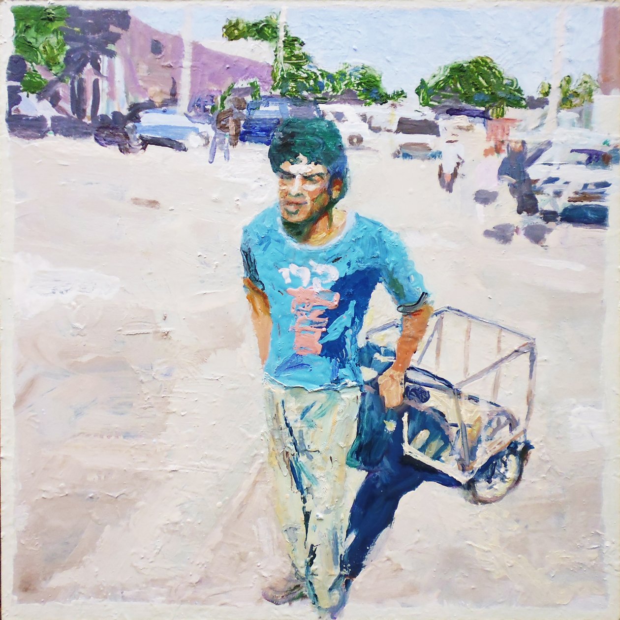 Hombre del tranvía (San Juan, Argentina), 2014 (óleo sobre tabla) de Trevor Burgess