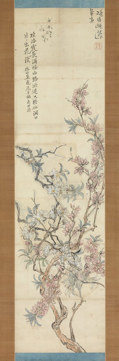 Flores de durazno rojas y blancas, boceto preparatorio de Tsubaki Chinzan