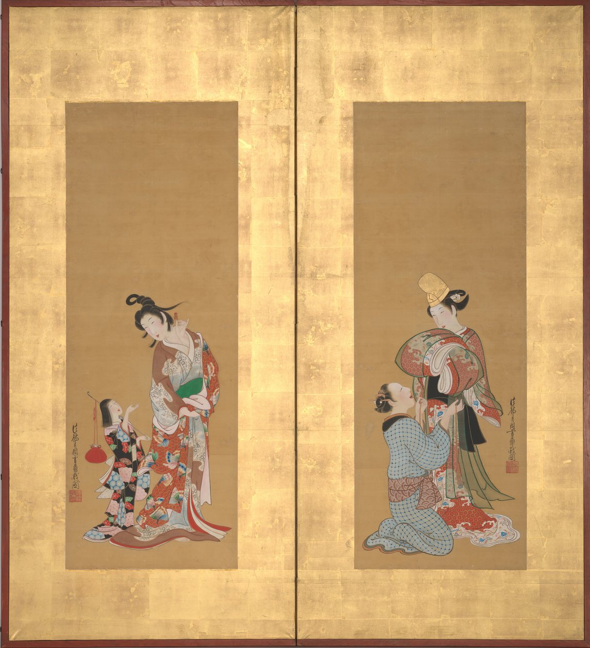 Bailarina Shirabyoshi y sirvienta, cortesana y asistente, mediados del siglo XVIII de Tsukioka Masanobu