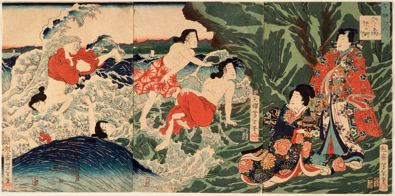 Un moderno príncipe Genji en Chigogafuchi, Enoshima de Tsukioka Yoshitoshi