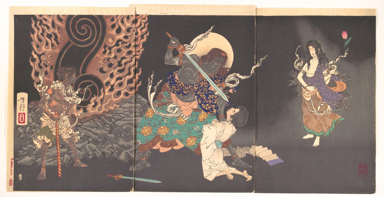 Fudō Myōō amenaza a un novicio de Tsukioka Yoshitoshi