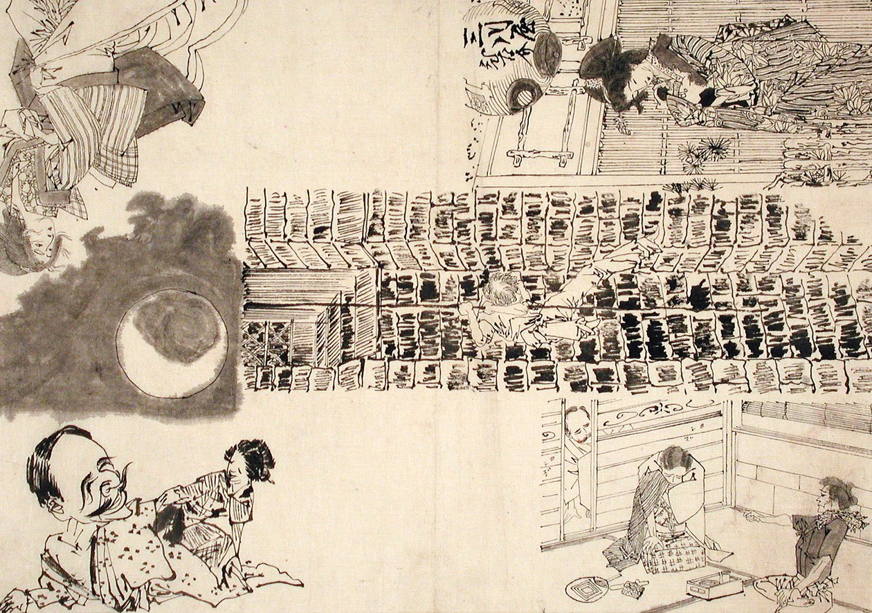 Dibujo preparatorio para ilustraciones de melodramas y parodias de Tsukioka Yoshitoshi