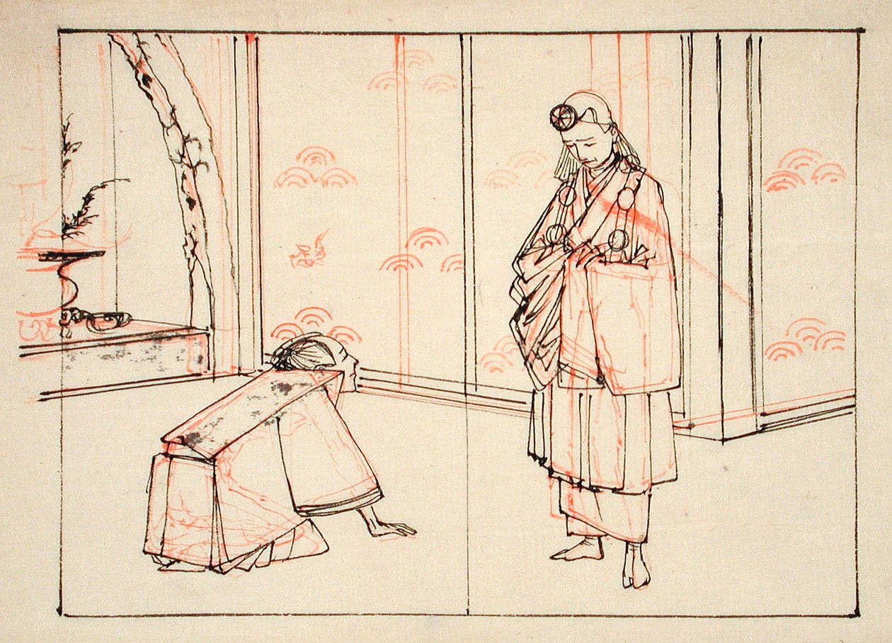 Dibujo preparatorio para una ilustración del libro: Espejo de los célebres generales japoneses de Tsukioka Yoshitoshi
