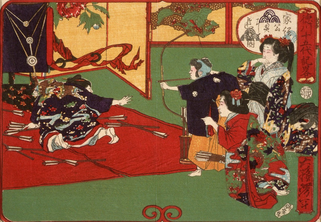 Tokugawa Ietsuga practicando tiro con arco de Tsukioka Yoshitoshi
