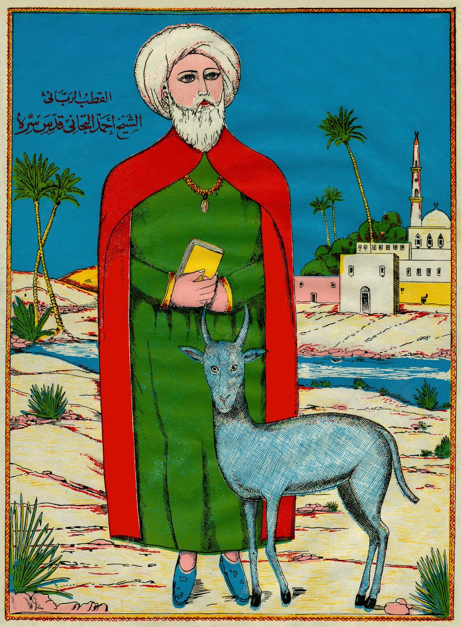 Sheikh Sidi Ahmed al-Tijani, fundador de una fábrica de mermelada sunita Al-Tirania (Tijaniyya), en el siglo XVIII. Imágenes populares, Túnez de Tunisian School