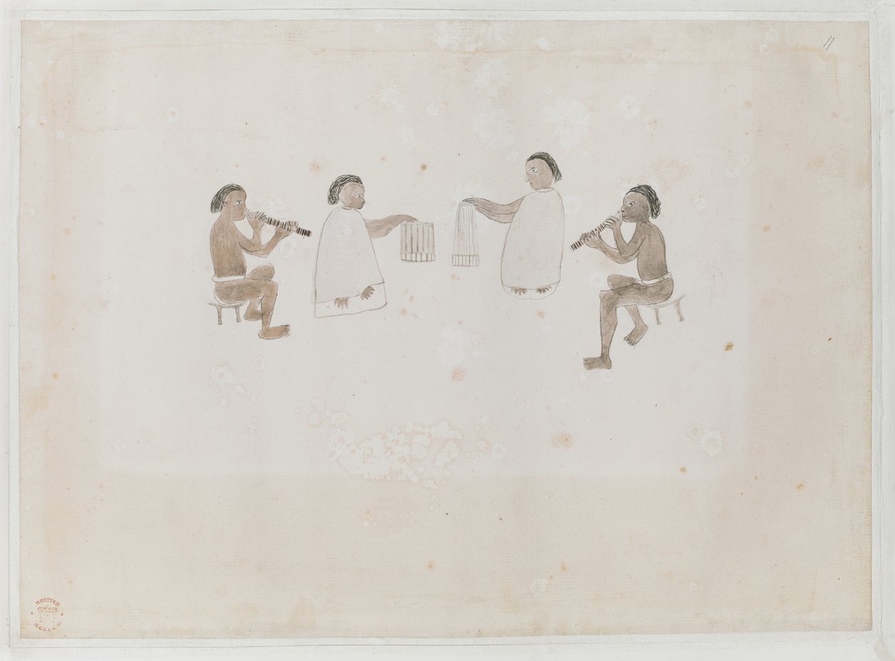 Añadir MS 15508 f.11 Músicos de Tahití, junio de 1770 (acuarela sobre papel) de Tupaia Tupaia