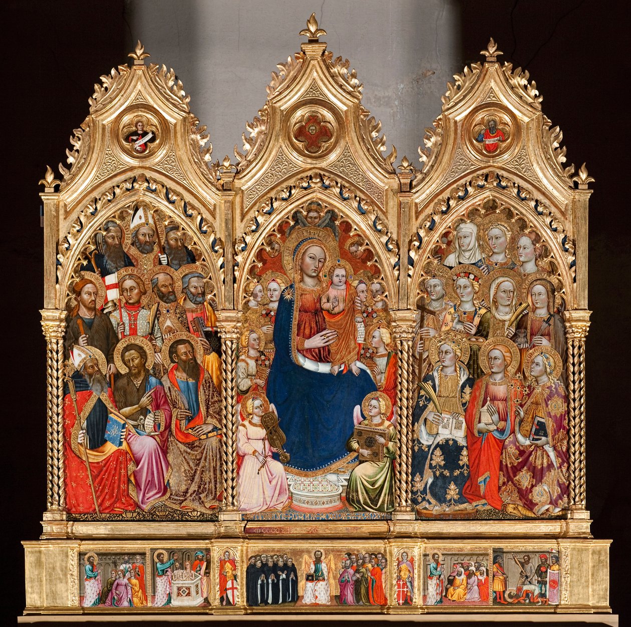 Predela con la vida de San Bartolomé, de Virgen y niño rodeados de ángeles y santos de Turino Vanni