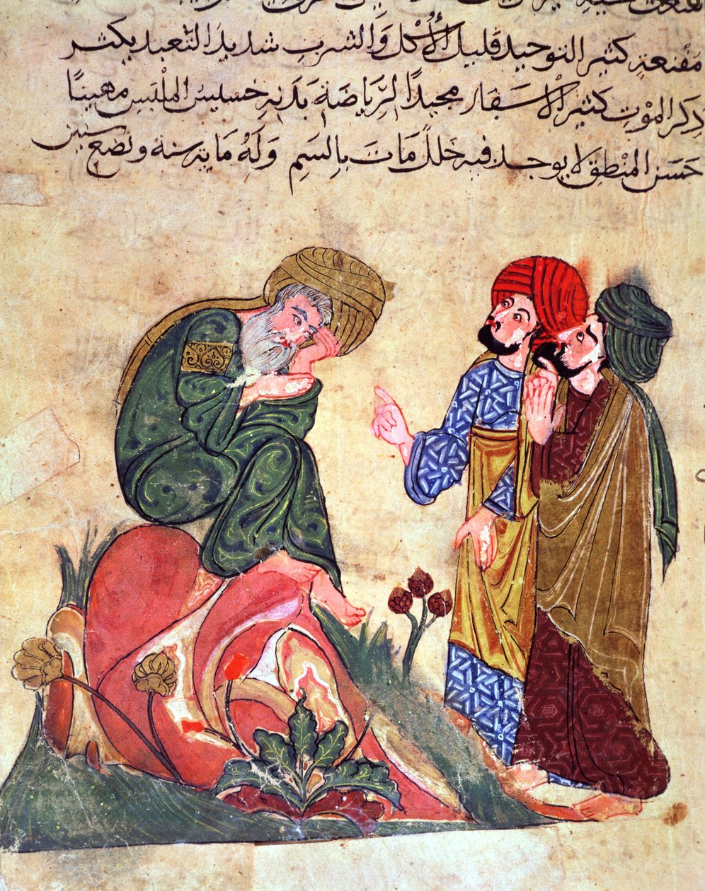 Sócrates (470-399 a.C.) y sus estudiantes, ilustración de 