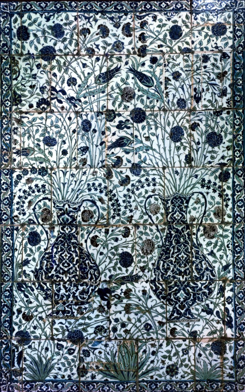 Panel decorativo con dos jarrones y flores (faience) de Turkish School