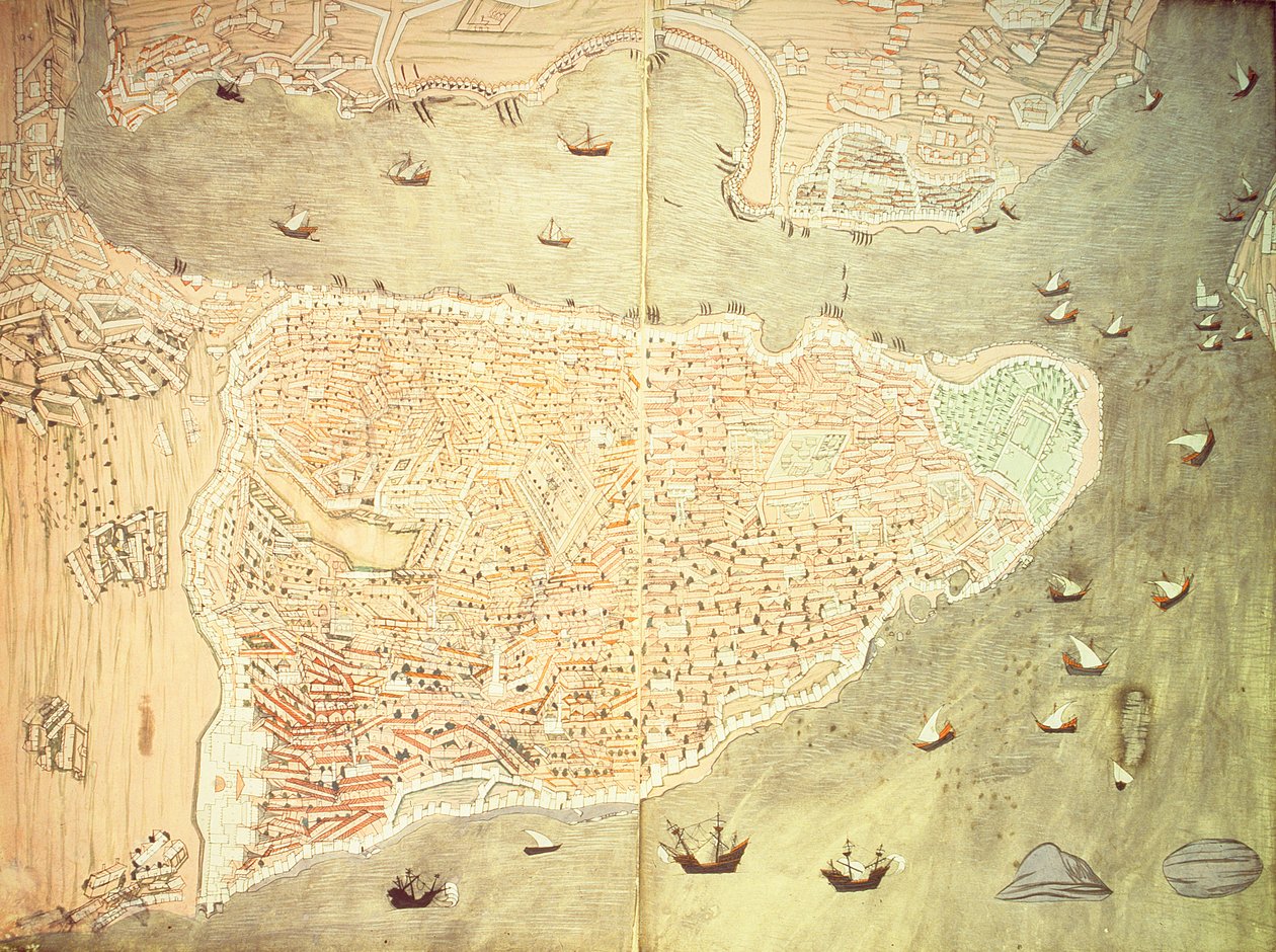H 1523 fol.158v-159r Vista de Estambul y el estrecho del Bósforo, del 