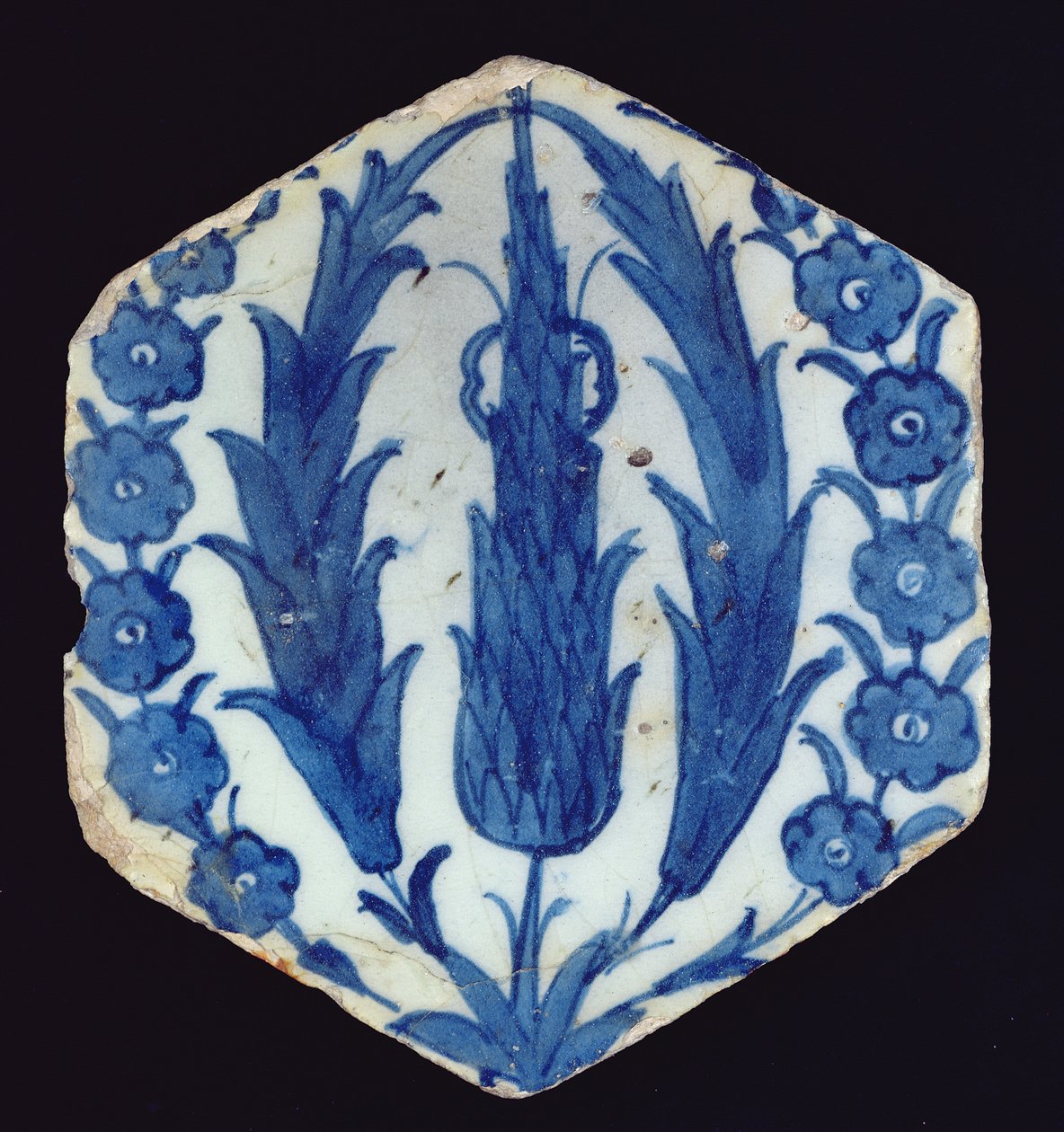 Azulejo hexagonal de Isnik con cipreses y un prunus, 1560-70 de Turkish School